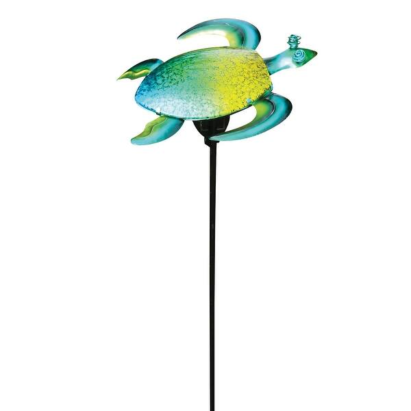 LED Lighted Sea Turtle Garden Stake Solar Powered Lawn Ornament, 12"x11